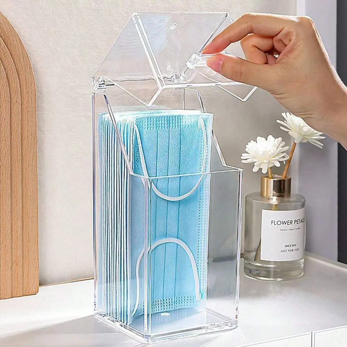 Face Mask Storage Box - 1/2 stuks-transparante maskeropbergdoos met deksel stofmond